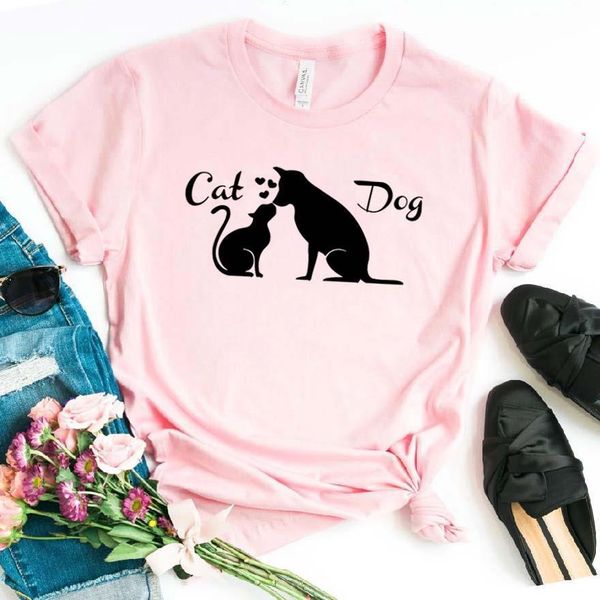 

love friendship between dog men t shirts cat cotton casual funny for lady yong girl tee 6 color drop ship, White;black
