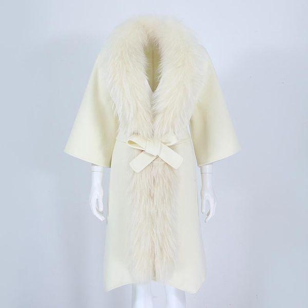 

women's wool & blends menina bonita 2021 winter jacket women big real fur coat natural raccoon collar belt outerwear streetwear, Black