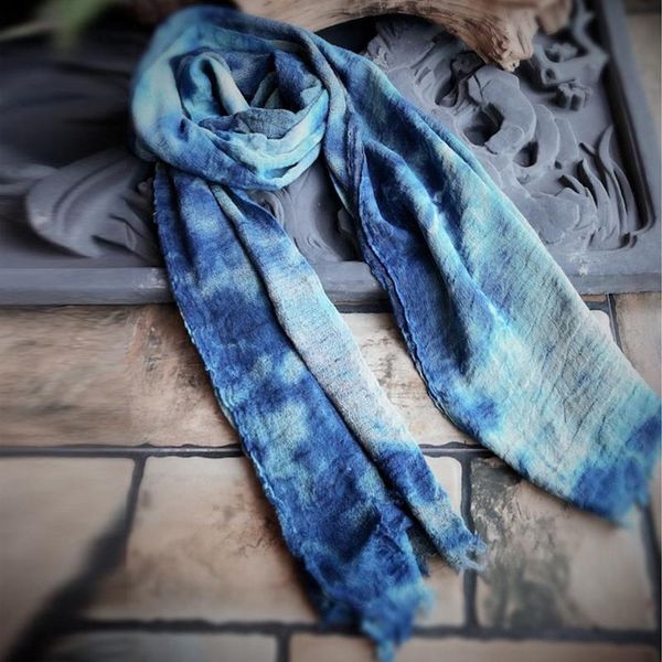 

fairynatural 2021 autumn spring ladies original tie dye blue scarfs winter women vintage loose warm cotton scarf scarves, Blue;gray