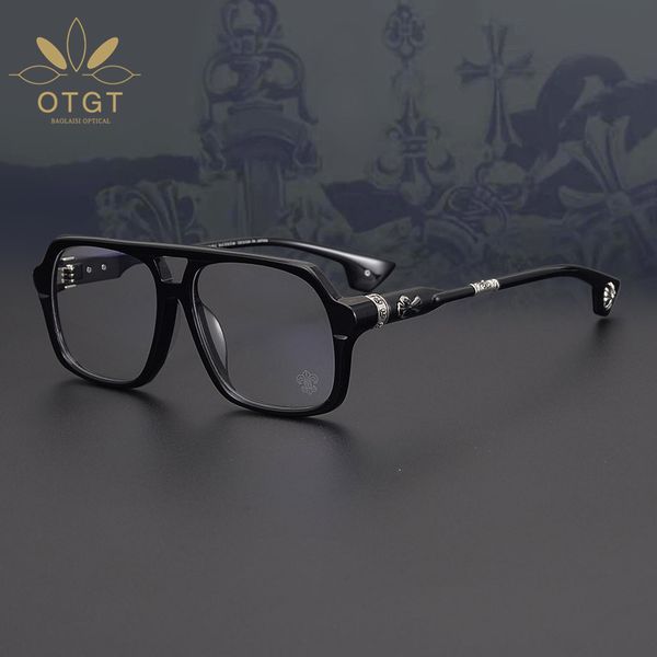 

design glasses luoxin spectacle large face sunglasses frame myopic flat blue light proof men's and women's plain decoration, White;black