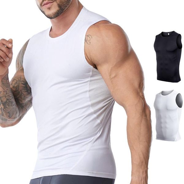 

running jerseys men sleeveless vest summer breathable quick-drying male tight gyms clothes bodybuilding undershirt fitness tank, Black;blue