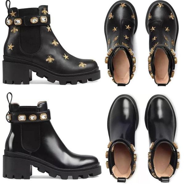 

2021 women designer boots desert boot flamingos love arrow 100% real leather medal coarse non-slip winter shoes size eu35-41, Black