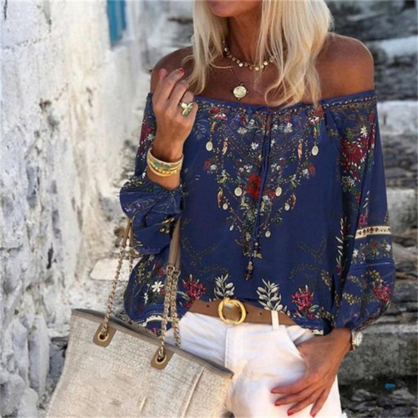 

women's blouses & shirts women vintage style lacing stitching off shoulder breathable floral print string blouse shirt, White