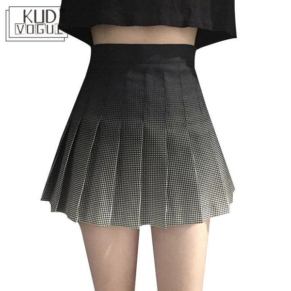 

skirts mini pleated skirt korean harajuku retro high waist a-line women summer short hip package gradient color plaid, Black