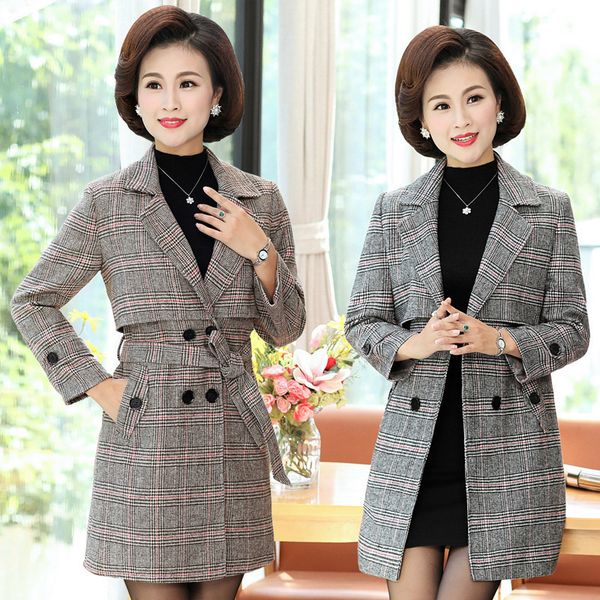 

female middle-aged autumn spring plaid wool double-sided collar long breasted jacket thin r68 10u8, Black