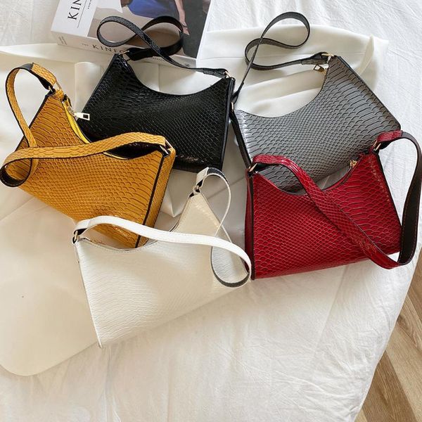 

evening bags fashion for women pure color alligator pattern pu leather underarm shoulder bag casual female small hobos purse handbags