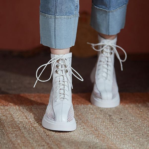 

summer european genuine leather women boots ankl grid 100% cattle non-slip soles shoes, Black