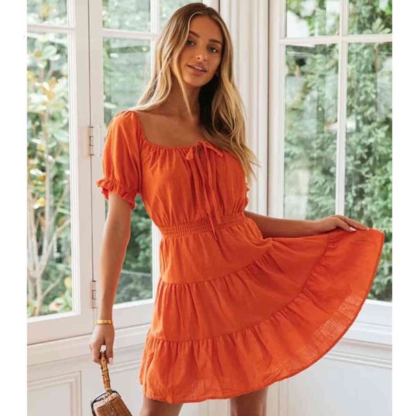 

dresses summer solid mini short sleeve square collar vintage vestidos beach evening party boho casual clothes women es onnp, Black;gray