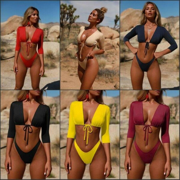 

one-piece suits 2021 style fashion women solid padded two-piece swimsuit bathing suit bandage swimwear