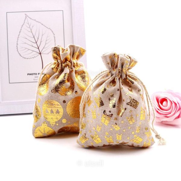 

5pcs/lot candy gift wrapping bag stamping printing christmas cotton decoration drawstring wrap