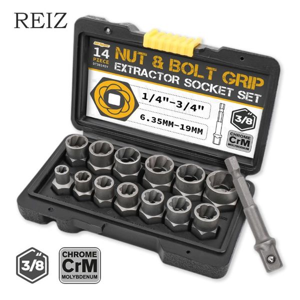 

professional hand tool sets reiz 14 pcs broken bolt nut extractor 3/8 inch socket set 6.35mm-19mm damaged screw remover industrial grade kit