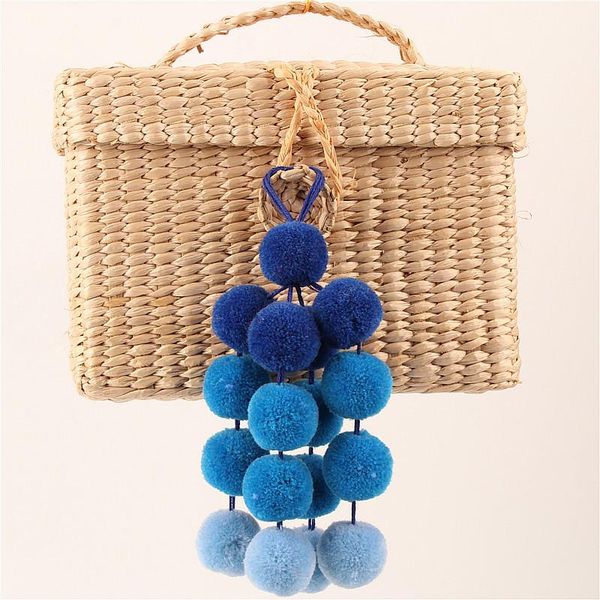 

multicolor pompom keychain handmade bag pendant ornament charm women accessories pompoms keyring, Silver