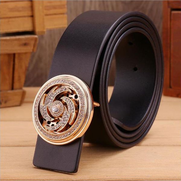 

round gemstone diamond buckle genuine leather belt luxury designer cowskin jeans belts high grade strap waistband xks150, Black;brown