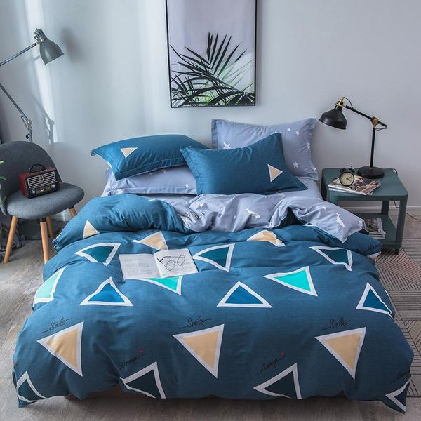 

home textile duvet cover pillow case flat sheet blue simple bedding sets teen boy girls soft bed linens cartoon bedclothes
