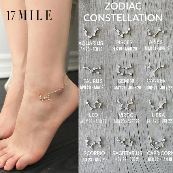 

anklets bohemian 12 zodiac constellation for women vintage gold silver color crystal on leg bracelet anklet fashion jewelry, Red;blue