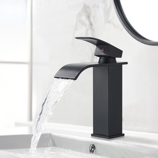 

bathroom sink faucets waterfall basin faucet black brass bath &cold water mixer vanity tap deck mounted washbasin