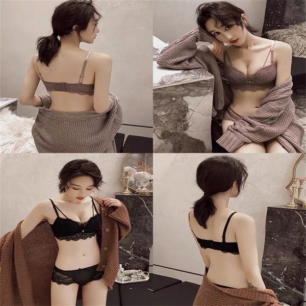 

rgzl french comfortable women's lace small chest gathered adjustment no steel ring women's underwear suit underwear bralace bra, Red;black