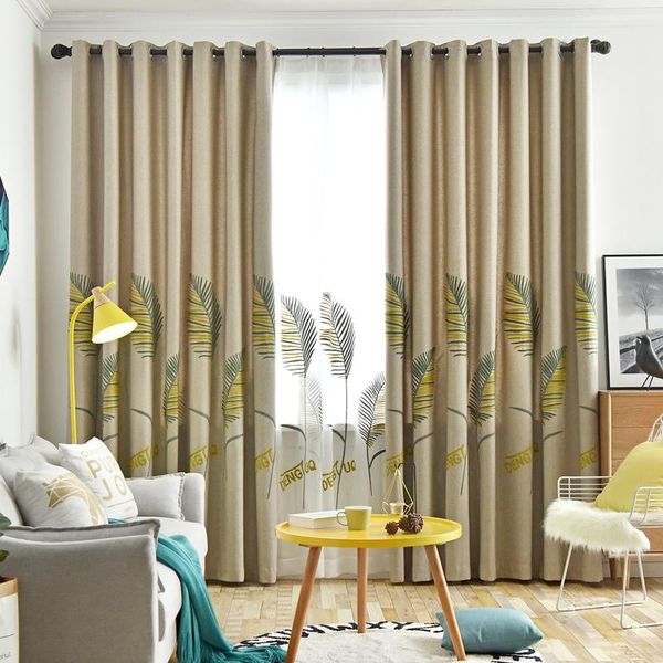 

curtain & drapes nordic blackout curtains for living room bedroom thick faux linen leaves embroidery insulating blinds coffee