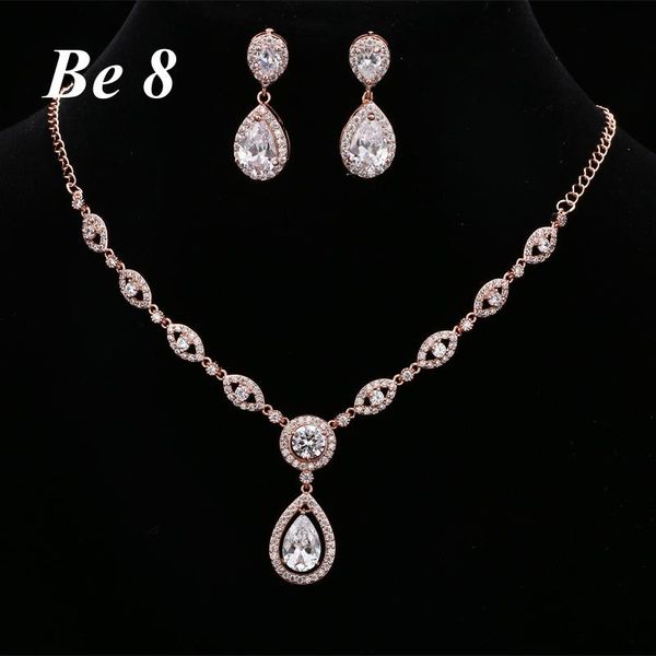 

earrings & necklace be8 brand beautful shiny water drop cubic zirconia jewelry sets women bridal gifts white gold color earring s-019, Silver