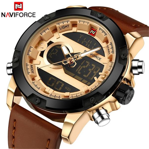 

wristwatches naviforce men sport luxury watches male brand quartz digital clock man waterproof army leather wristwatch relogio masculino, Slivery;brown