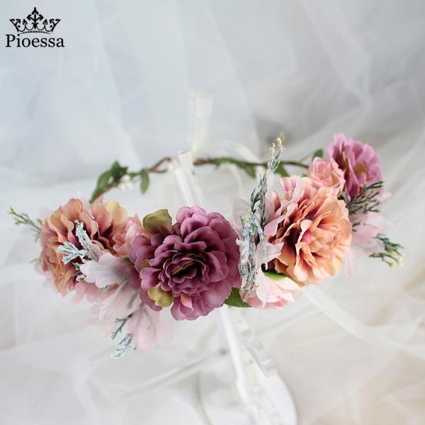 

hair clips & barrettes pioessa peony flower wreath crown festival headband women accessories headdress girl floral garland wedding headwear, Golden;silver
