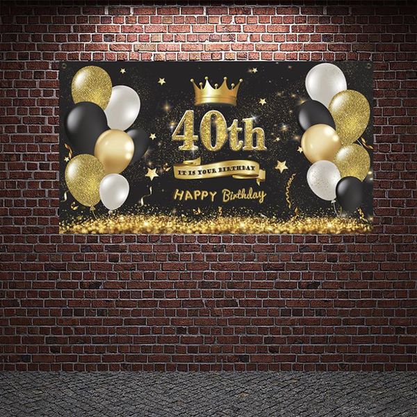 

birthday party supplies background cloth hanging flag decor golden black balloons celebration pography backdrops po props decoration