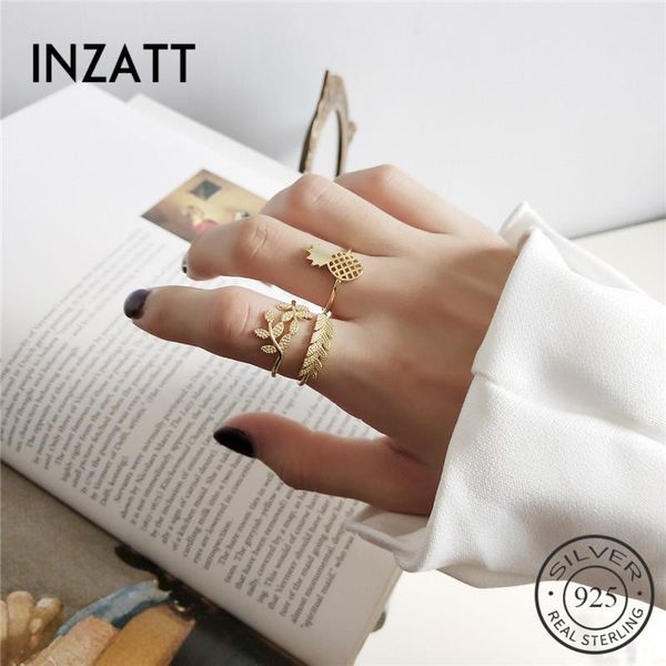 

cluster rings inzareal 925 sterling silver punk pineapple leaves adjustable ring geometric fashion jewelry for women party accessories, Golden;silver