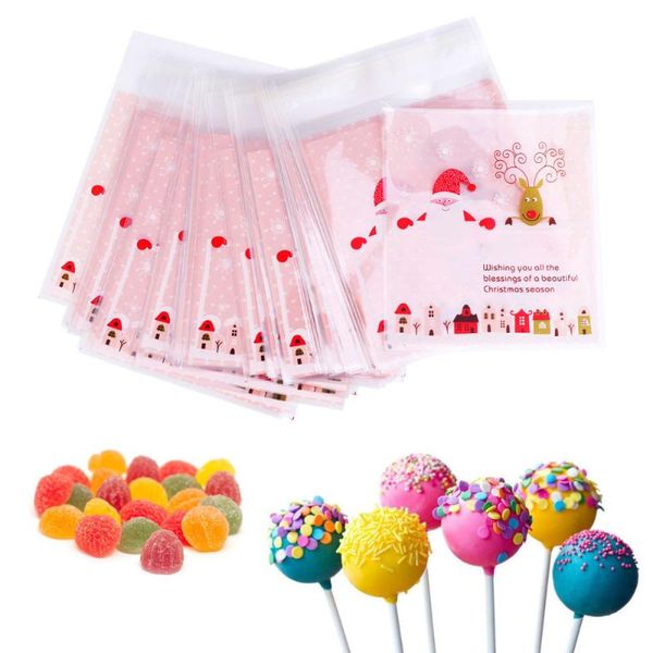 

christmas decorations 100pcs self-adhesive cookies bags themed adorable candy sweets biscuits bakery