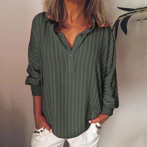 

women blouses 2021 summer striped casual work shirts ladies gray clothes women's v-neck oversize &, White