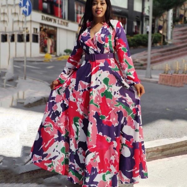 

2021african print dresses for women 2021 spring summer boubou africain femme kaftan hippie clothes fashion party dress outfits, Red