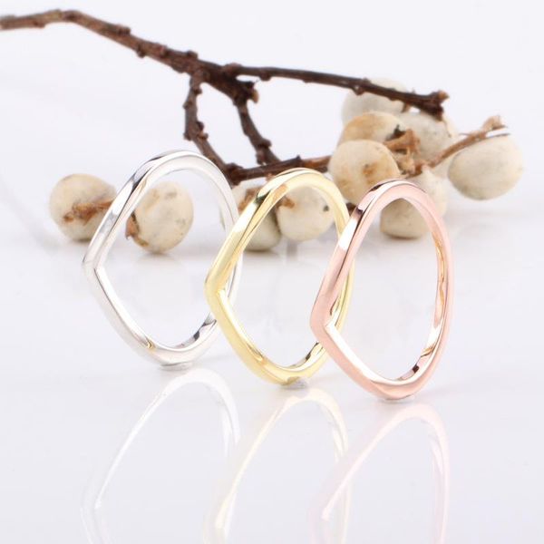 

100% 925 sterling silver pan ring creative v-shaped wish shining simple ringfor women wedding party gift fashion jewelry cluster rings, Golden;silver