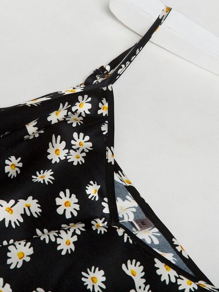 

dress daisy printed satin silky suspender autumn silk 2021 fashion women's, Black;gray