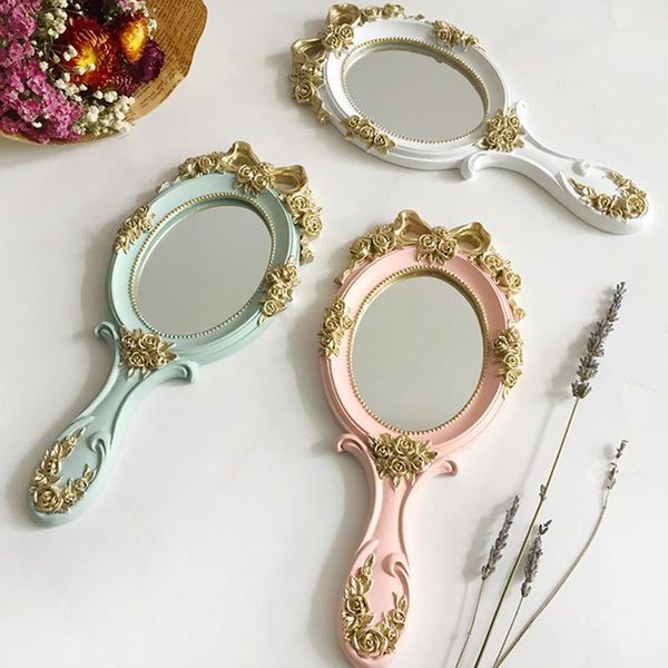

1pcs cute creative wooden vintage hand mirrors makeup vanity mirror rectangle hold cosmetic with handle for gifts1