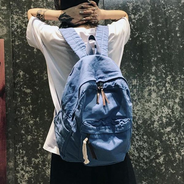 

backpack 2021 canvas solid color student school bag bookbag travel