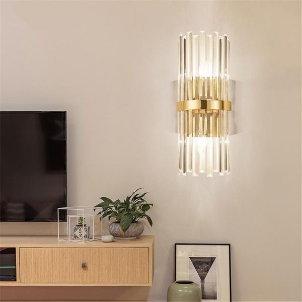 

wall lamp modern luxury crystal simple american style living room bedroom bedside toilet led decor sconce light