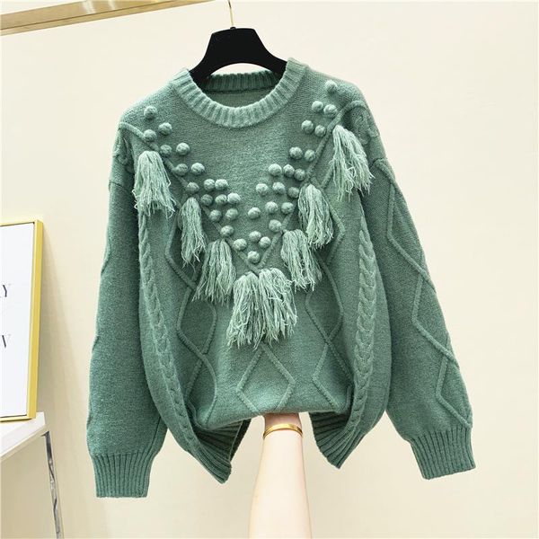 

women's sweaters 2021 spring winter sweater women ball tassel lazy wind jumper pull femme jersey hiver, White;black
