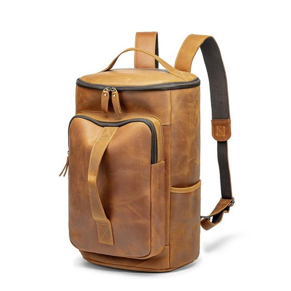 

backpack luxury vintage natural crazy horse leather cylinder men