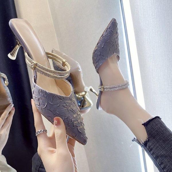 

slippers women's flip flops femmes casual heels shoes women 2021 summer slipper pointed high pumps fashion woman, Black