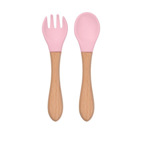 

bamboo baby spoon and fork set soft silicone tip baby feeding spoon food grade silicone training spoon toddler cutlery 5299 q2