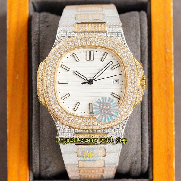 Eternity Jewelry Watches RRF 5719 V2 Upgrade-Version Cal.324 Automatik 5711 Weißes Zifferblatt Iced Out Herrenuhr Diamant-Inlay-Gehäuse Gold Silber Diamanten Armband 7118