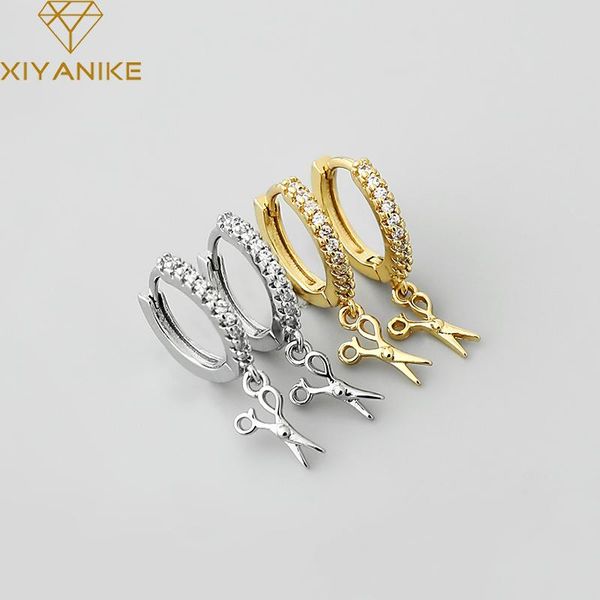 

hoop & huggie goldria 925 sterling silver scissors pendant with micro-inlaid zircon earrings female simple jewelry party, Golden;silver