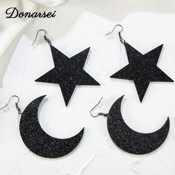 

dangle & chandelier donarsei fashion acrylic black star earrings for women female simple moon drop party, Silver