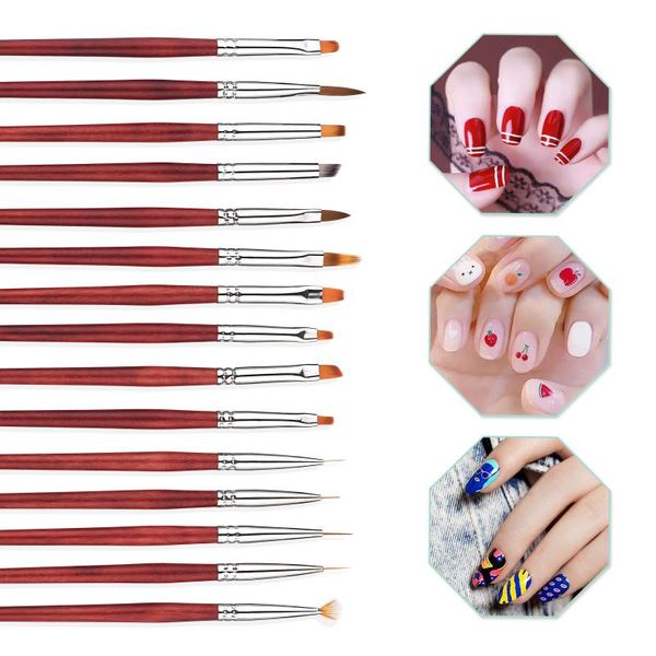 

nail brushes 15pcs art set brush painting drawing pen liner gel polish for home salon use, Yellow