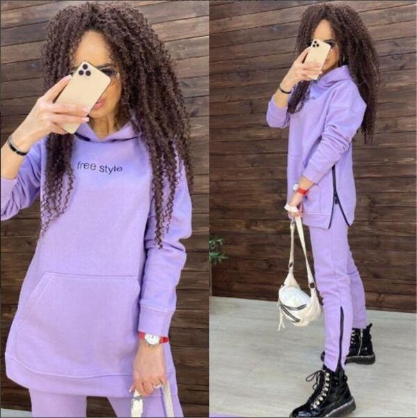 

women's two piece pants winter tracksuit 2 set loose warm fashion zipper print long sleeve sports leisure hooded suit outfit female set, White