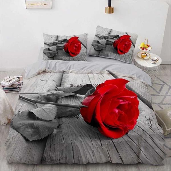 

bedding sets 100% polyester conforter set 3d duvet cover and pillowcase red rose floral home textiles 2/3pcs bedclothes