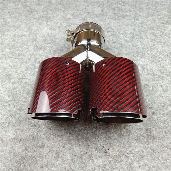 

motorcycle exhaust system 1 piece red car pipe manifold fit for all cars carbon fiber outlet 76 89 101 114mm stainless steel muffler tailpip