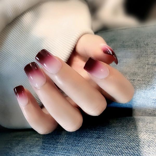 

false nails 24 piece boxed gradient long fake finished nail patch mu8669, Red;gold