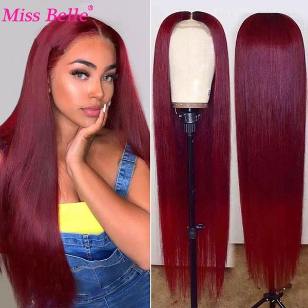 

lace wigs #99j burgundy part human hair for women straight front wig brazilian 13*6*1 t, Black;brown