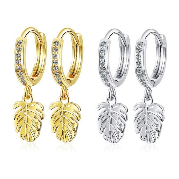 

hoop & huggie est natural style leaves earrings for women crystal zirconia tiny huggies golden/white fresh cute earring pierce jewelry, Golden;silver