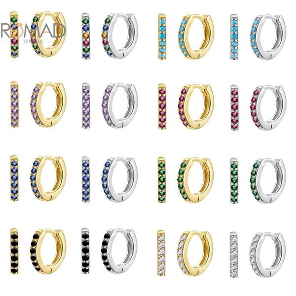 

hoop & huggie romad small earrings for women pendientes plata 925 sterling silver rainbow zircon turquoise circle jewelry #60, Golden;silver